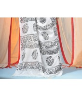  Bengal Black and White Kolka Printed Handloom Cotton Saree Without Blouse Piece (Black and White)