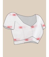  Traditional Bengal Handloom Cotton Saree Flower Garden Design With Blouse Piece (White Red)