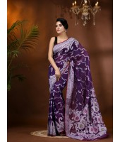  Resham Dhakai Jamdani Cotton Handloom Saree Alpana Paisle Kolka Design Jamdani Saree (Jam)