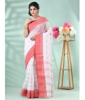 Traditional Handloom Cotton Saree Ankur Woven Design Without Blouse Piece (Red White)
