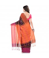 dB DESH BIDESH Women`s Traditional Bengali Begampuri Pure Handloom Cotton Saree With Blouse Piece (Black Orange)