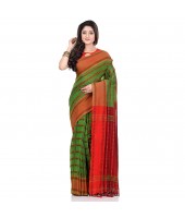dB DESH BIDESH Women`s Traditional Bengali Begampuri Pure Handloom Cotton Saree With Blouse Piece (Green Red)