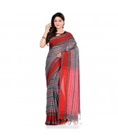 dB DESH BIDESH Women`s Traditional Bengali Begampuri Pure Handloom Cotton Saree With Blouse Piece (Grey Red)