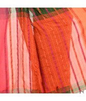 dB DESH BIDESH Women`s Traditional Bengali Begampuri Pure Handloom Cotton Saree With Blouse Piece (Pesta green Orange)