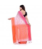 dB DESH BIDESH Women`s Traditional Bengali Begampuri Pure Handloom Cotton Saree With Blouse Piece (Pink White Orange)