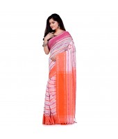 dB DESH BIDESH Women`s Traditional Bengali Begampuri Pure Handloom Cotton Saree With Blouse Piece (Pink White Orange)