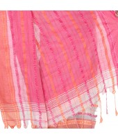 dB DESH BIDESH Women`s Traditional Bengali Begampuri Pure Handloom Cotton Saree With Blouse Piece (White Pink)