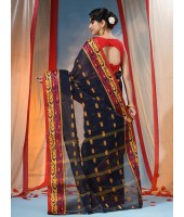 Traditional Tant Pure Handloom Cotton Saree Woven Bi-Color Mina Zari Karat Without Blouse Piece (dark Blue)