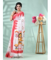 Bengal Handloom Pure Cotton Saree Dashabhuja HandPrint Design With Blouse Piece