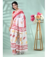 Handloom Pure Cotton Saree Durga Printed HandPrint Design With Blouse Piece