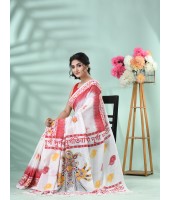 Handloom Pure Cotton Saree Durga Printed HandPrint Design With Blouse Piece