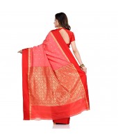 dB DESH BIDESH Women`s Bengal Kanchipuram Art Silk Saree Handmade Whole Body Garad Design With Running Blouse Coral