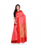 dB DESH BIDESH Women`s Bengal Kanchipuram Art Silk Saree Handmade Whole Body Garad Design With Running Blouse Coral