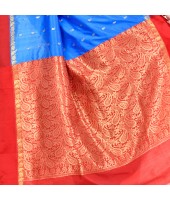 dB DESH BIDESH Women`s Bengal Kanchipuram Art Silk Saree Handmade Whole Body Garad Design With Running Blouse Sky Blue