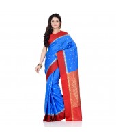 dB DESH BIDESH Women`s Bengal Kanchipuram Art Silk Saree Handmade Whole Body Garad Design With Running Blouse Sky Blue
