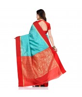 dB DESH BIDESH Women`s Bengal Kanchipuram Art Silk Saree Handmade Whole Body Garad Design With Running Blouse Firoza