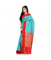 dB DESH BIDESH Women`s Bengal Kanchipuram Art Silk Saree Handmade Whole Body Garad Design With Running Blouse Firoza