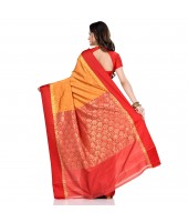 dB DESH BIDESH Women`s Bengal Kanchipuram Art Silk Saree Handmade Whole Body Garad Design With Running Blouse Golden