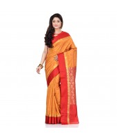 dB DESH BIDESH Women`s Bengal Kanchipuram Art Silk Saree Handmade Whole Body Garad Design With Running Blouse Golden