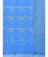  Resham Dhakai Jamdani Cotton Handloom Saree Hajar Buti Design Jamdani Saree (White Blue)