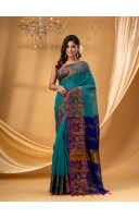 Tant Cotton Silk Handloom Cotton Saree Pushpomala With Blouse Piece (Tute Blue)
