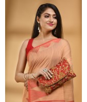  Handloom Tant Pure Cotton Saree Temple Par Desigined With Blouse Piece (Cream red)