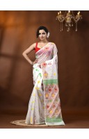 Resham Dhakai Jamdani Cotton Handloom Saree Kohinoor Design Jamdani Saree(white)