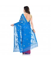 Handloom Tant Soft Dhakai Jamdani Cotton Saree Whole Body Design (Blue Pink)