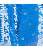 Handloom Tant Soft Dhakai Jamdani Cotton Saree Whole Body Design (Blue Pink)