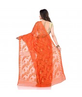 Handloom Tant Soft Dhakai Jamdani Cotton Saree Whole Body Design (Orange Green)