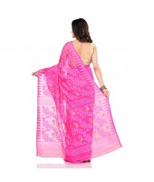 Bengal Handloom Tant Soft Dhakai Jamdani Cotton Saree Whole Body Design (Pink White)