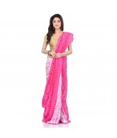 Bengal Handloom Tant Soft Dhakai Jamdani Cotton Saree Whole Body Design (Pink White)