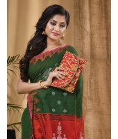 Cotton Silk Handloom Cotton Blend Saree Jharbati Work With Blouse Piece (Green Red)