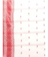 Tant Pure Handloom Cotton Saree Woven Kalkatara Design Without Blouse Piece (Red White)