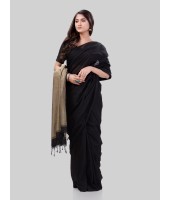 DESH BIDESH Women`s Khadi Cotton Handloom RupSagar Design Saree Without Blouse Piece(Black)
