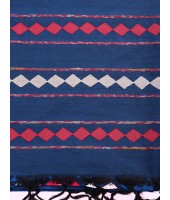 Bengali Khesh Pure Cotton Handloom Saree Diamond Designed With Blouse Piece(Prussian Blue)