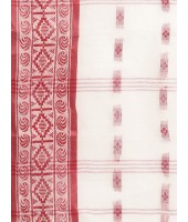 Bengal Tant Woven Lal Paar Sada Design Cotton Saree (Red-White) - Durga Puja Collection