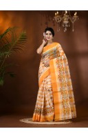Madhabilata Print Design Pure Handloom Cotton Saree Without Blouse Piece (Yellow)