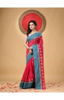 Traditional Pure Handloom Cotton Saree Padmo Woven Design Without Blouse Piece (Red)
