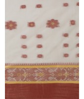 Traditional Bengal Phulkoli Woven Design Pure Handloom Cotton Saree Without Blouse Piece (Red White)
