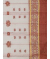 Traditional Bengal Phulkoli Woven Design Pure Handloom Cotton Saree Without Blouse Piece (Red White)