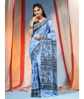 Women's Pure Cotton Saree Sahaj Path Design Handloom Saree without Blouse Piece