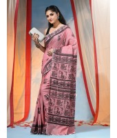 Women's Pure Cotton Saree Sahaj Path Design Handloom Saree without Blouse Piece Deep Pink