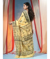  Women's Pure Cotton Saree Sahaj Path Design Handloom Saree without Blouse Piece Yellow