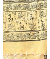  Women's Pure Cotton Saree Sahaj Path Design Handloom Saree without Blouse Piece Yellow