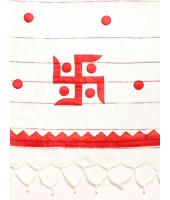Khesh Pure Cotton Handloom Saree Swastik Designed With Blouse Piece (White Red)