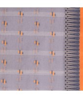 Women`s Traditional Pure Cotton Handloom Saree Woven Tilak Designer Without Blouse Piece(Grey Orange)