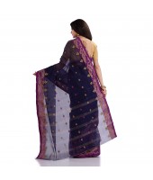 Women`s Traditional Pure Handloom Cotton Saree MinaKarat Woven Designer Without Blouse Piece (Dark Blue Purple)