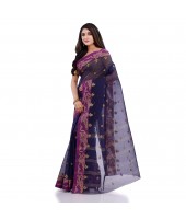 Women`s Traditional Pure Handloom Cotton Saree MinaKarat Woven Designer Without Blouse Piece (Dark Blue Purple)