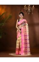 Tree Print Design Pure Handloom Cotton Saree Without Blouse Piece (Pink)